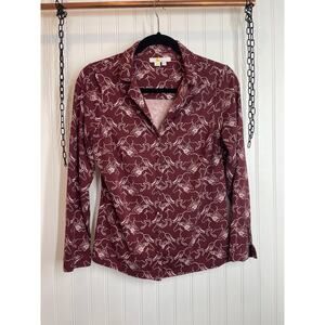 Boden Burgundy Button Down Shirt with White Pattern